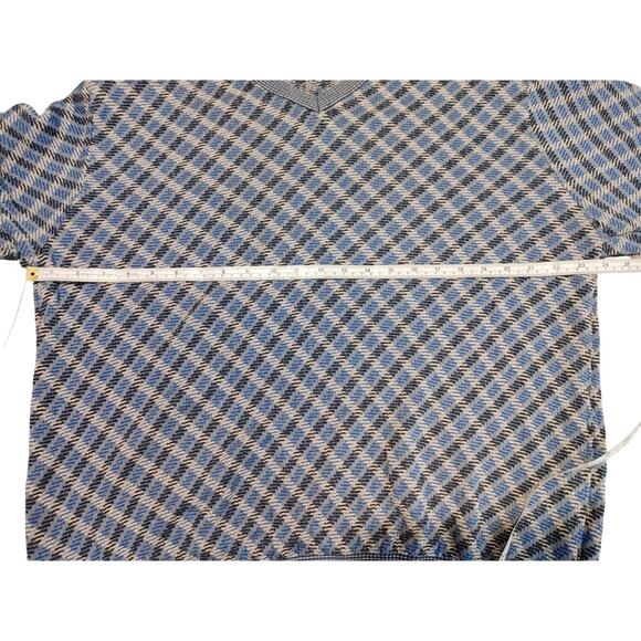 Ermenegildo Zegna V Neck Pullover Sweater Geo Plaid Blue Knit Italy Made Mens XL - Picture 4 of 5
